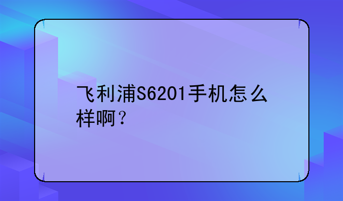 飞利浦S6201手机怎么样啊？