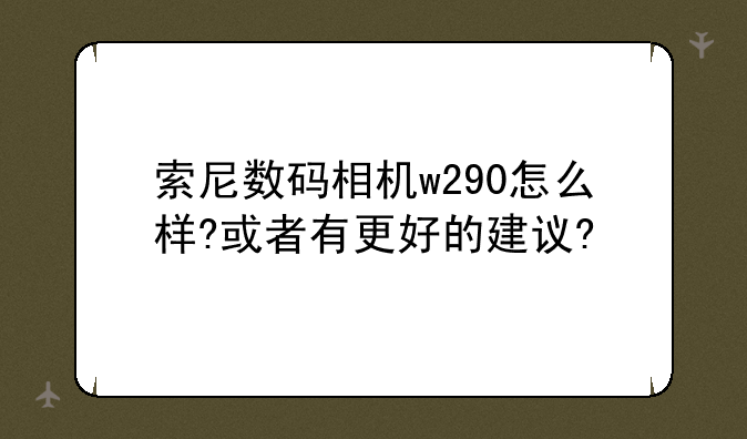 索尼数码相机w290怎么样?或者有更好的建议?