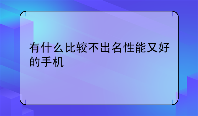 有什么比较不出名性能又好的手机