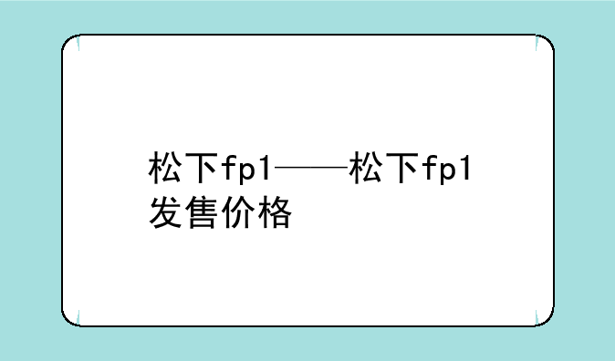 松下fp1——松下fp1发售价格