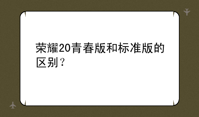 荣耀20青春版和标准版的区别？